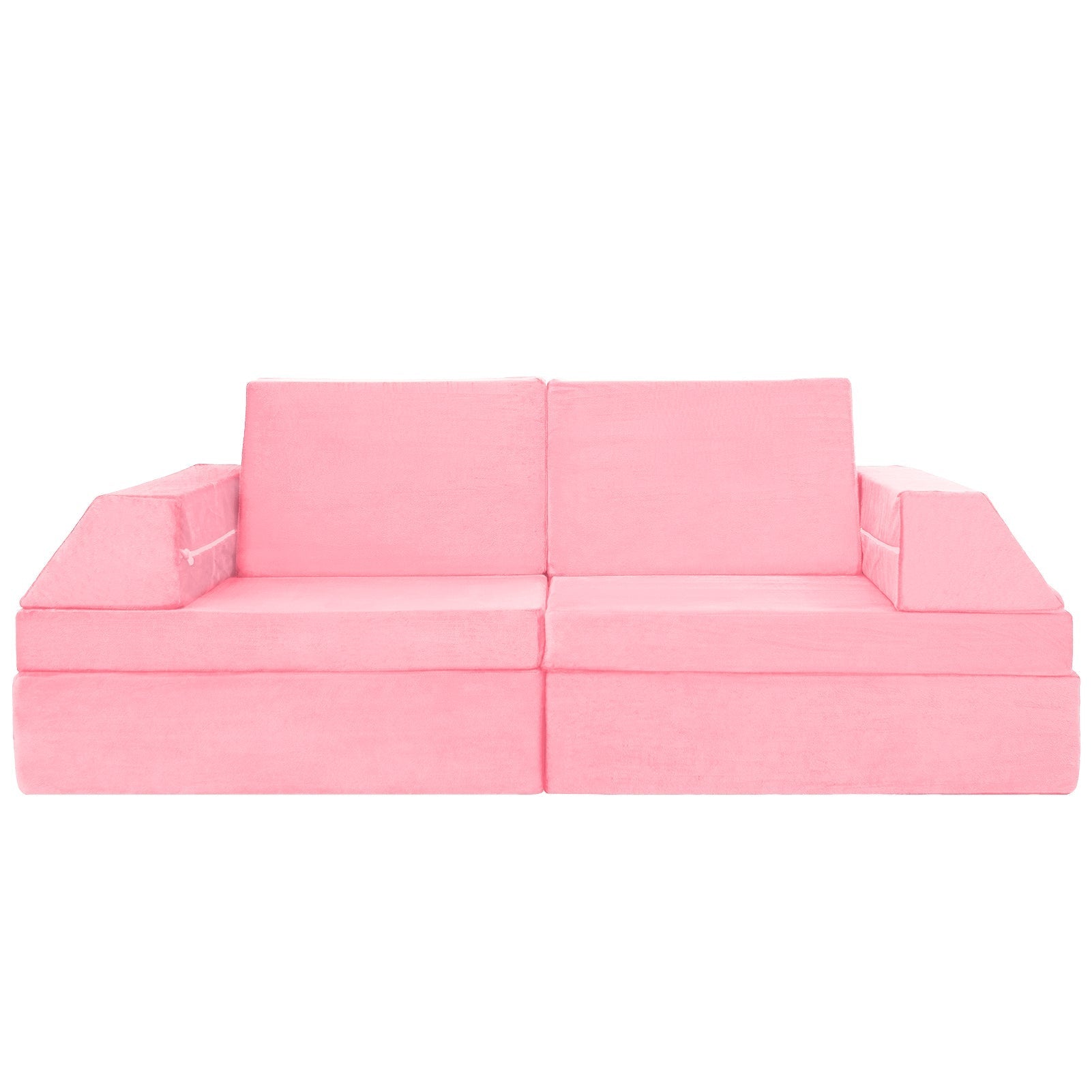 10-Piece Modular Convertible Kids Play Couch Sofa Set with Removable Velvet Covers (Pink)