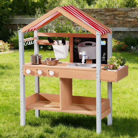 ROBUD Mud Kitchen for Kids Outdoor with Canopy