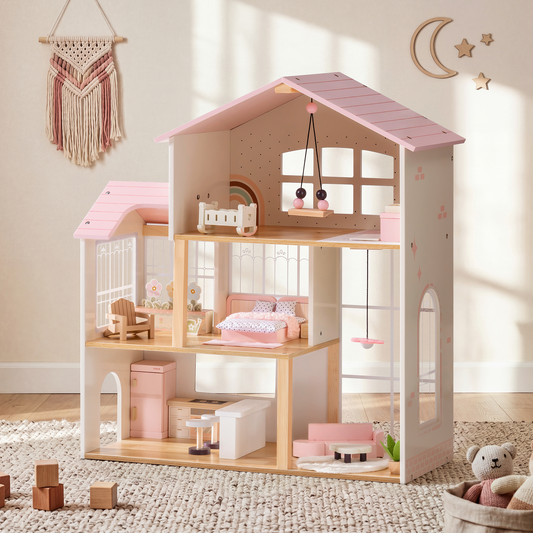 ROBUD Wooden Dolls House - 37 PCS Toy Furniture