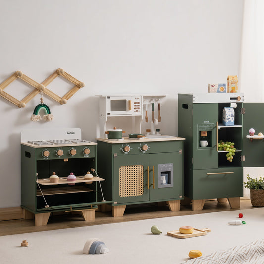 ROBUD Wooden 3 Pieces Kids Kitchen Playset -  Vintage Green