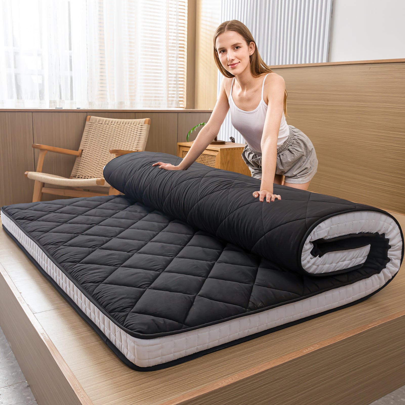 MAXYOYO New Super Thick Folding Japanese Floor Mattress, Black