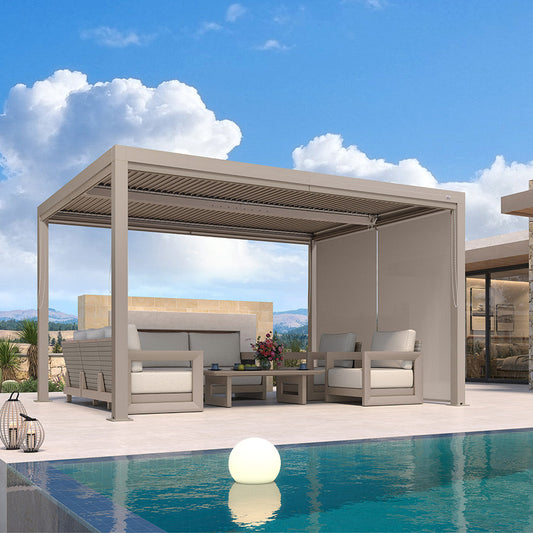 PURPLELEAF Outdoor Champagne Solid Color Roller Blinds for Louvered Pergolas, Thermal Insulated, UV & Waterproof Fabric, Privacy Protection, Easy Installation
