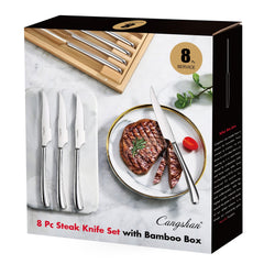 Rain II Series 8-Piece Forged Steak Knife Set, 420 Stainless Steel in Bamboo Storage Box, 1027044