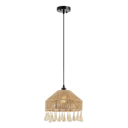 Iron and Ropes 1 Light 13" Diam Pendant // Black and Beige