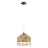 Iron and Ropes 1 Light 13" Diam Pendant // Black and Beige