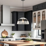 Iron and Ropes 1 Light 14" Diam Pendant // Black and Cream