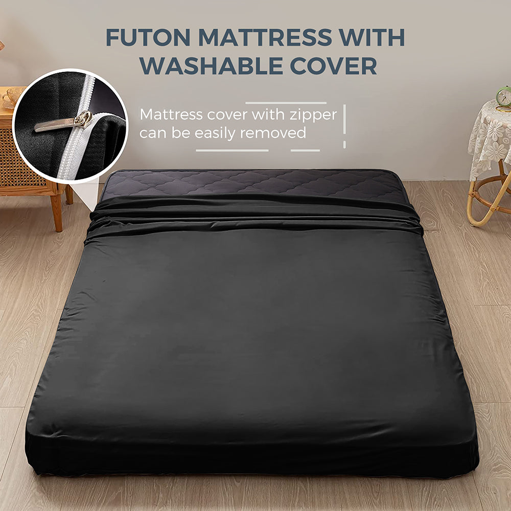 MAXYOYO 6" Extra Thick Diamond Wave Quilted Floor Futon Mattress, Topper Mattress Pad, Black