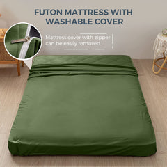 MAXYOYO 6" Extra Thick Diamond Wave Quilted Floor Futon Mattress, Topper Mattress Pad, Green