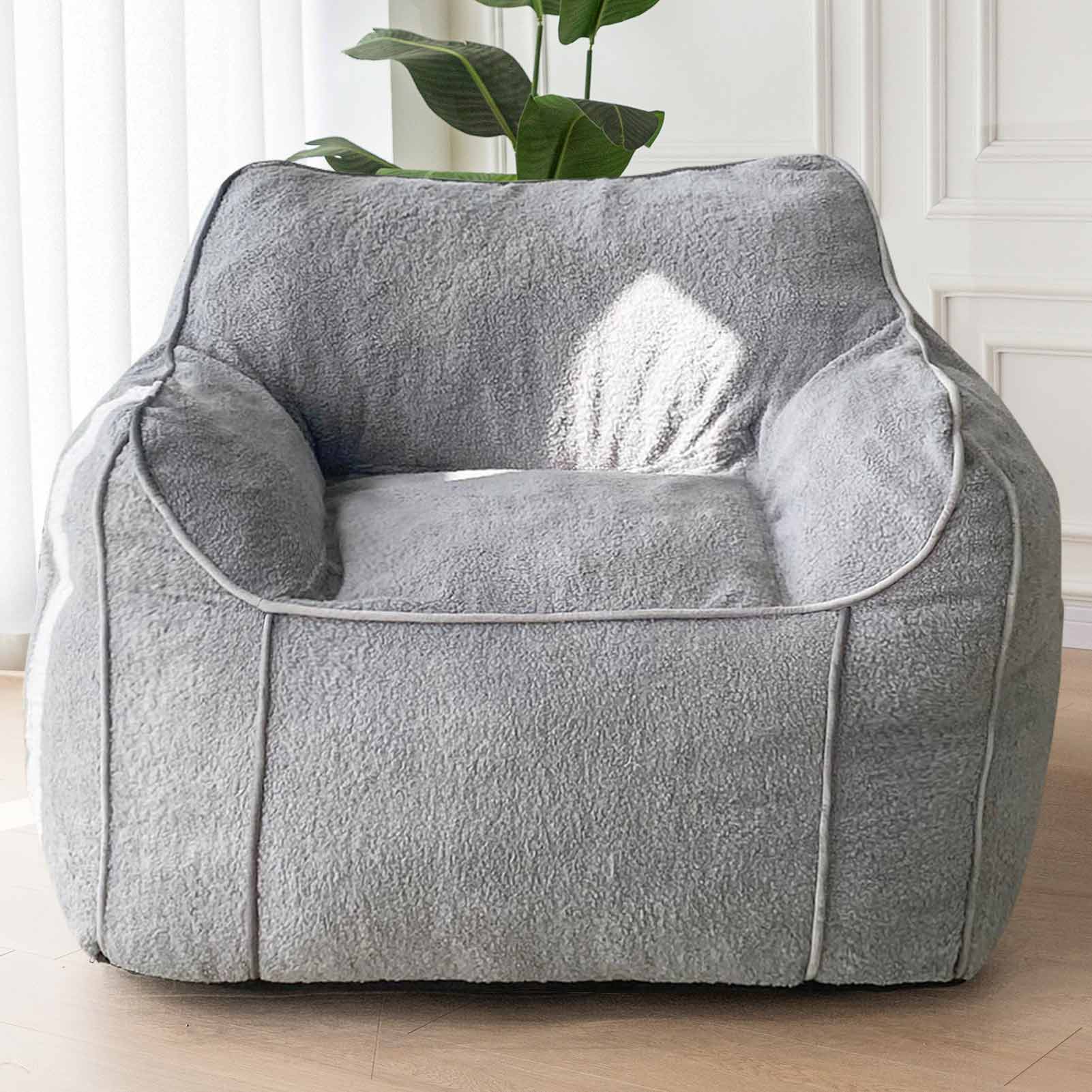 MAXYOYO Giant Bean Bag Chair for Adults, Large Fluffy Bean Bag Couch for Living Room with Decorative Edges, Grey