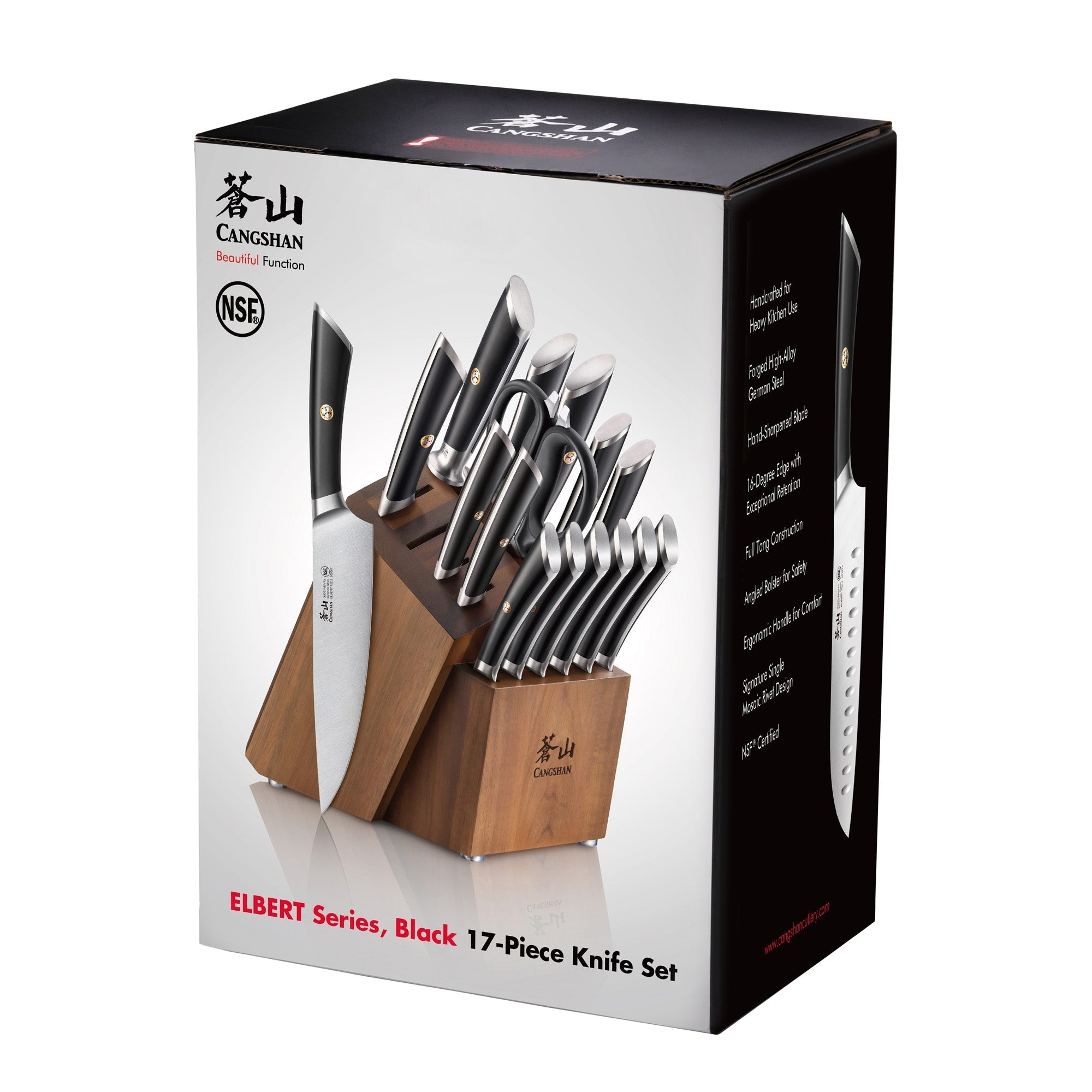 ELBERT Series 17-Piece Knife Block Set, Forged German Steel, Acacia Block