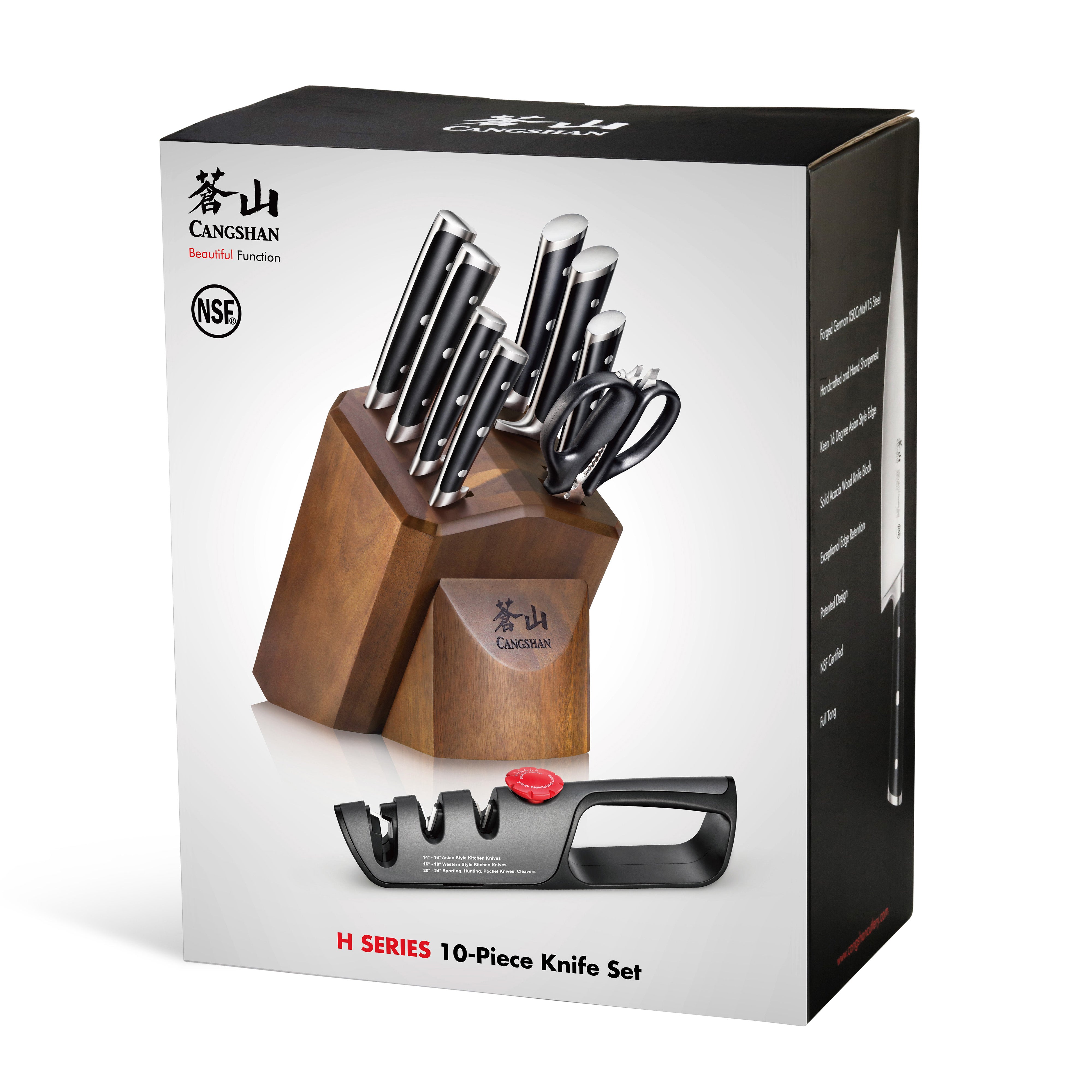 H Series 10-Piece Knife Block Set, Forged German Steel, Acacia Block, 1026160