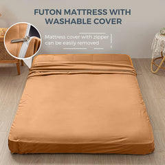 MAXYOYO 6" Extra Thick Square Floor Futon Mattress, Topper Mattress Pad, Light Brown