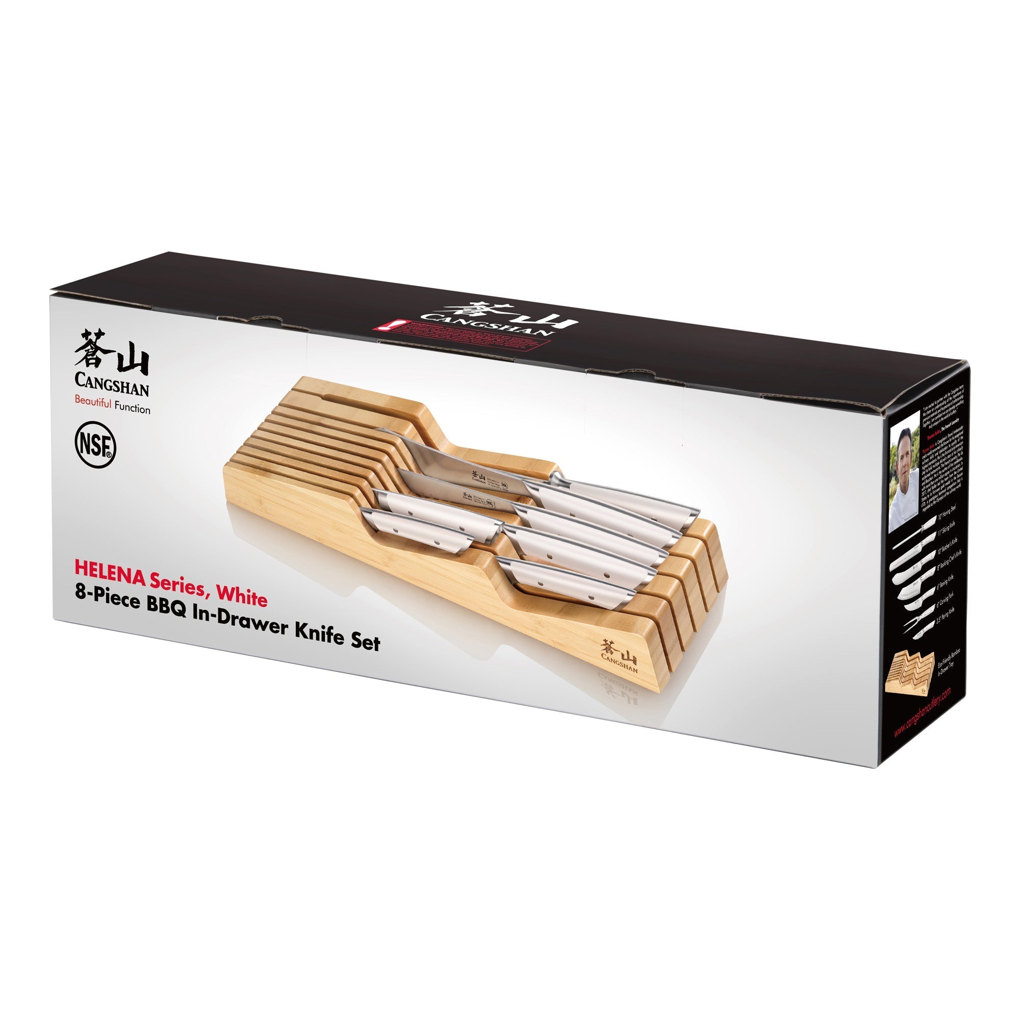 HELENA Series 8-Piece In-Drawer BBQ Knife Set, Forged German Steel, Bamboo Tray