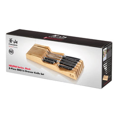 HELENA Series 8-Piece In-Drawer BBQ Knife Set, Forged German Steel, Bamboo Tray