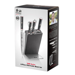 YARI Series 6-Piece Knife Block Set, X-7 Damascus Steel, HUA Ash Wood Block, 501363