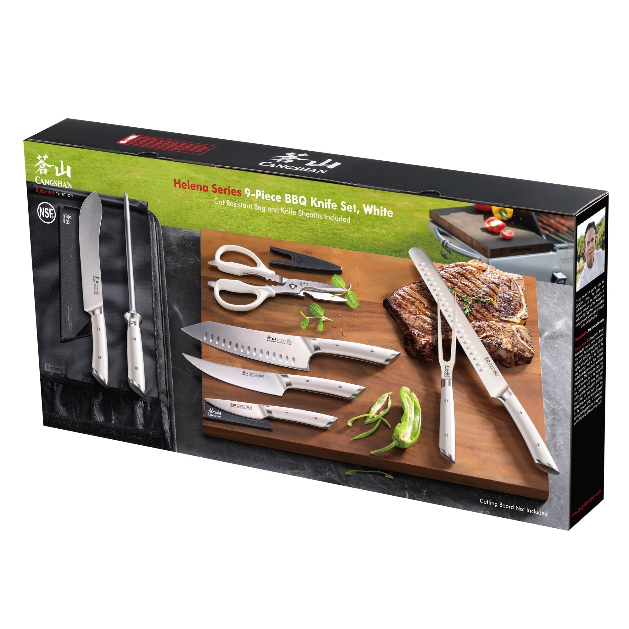 HELENA Series 9-Piece BBQ Knife Set with Black Bag, Forged German Steel