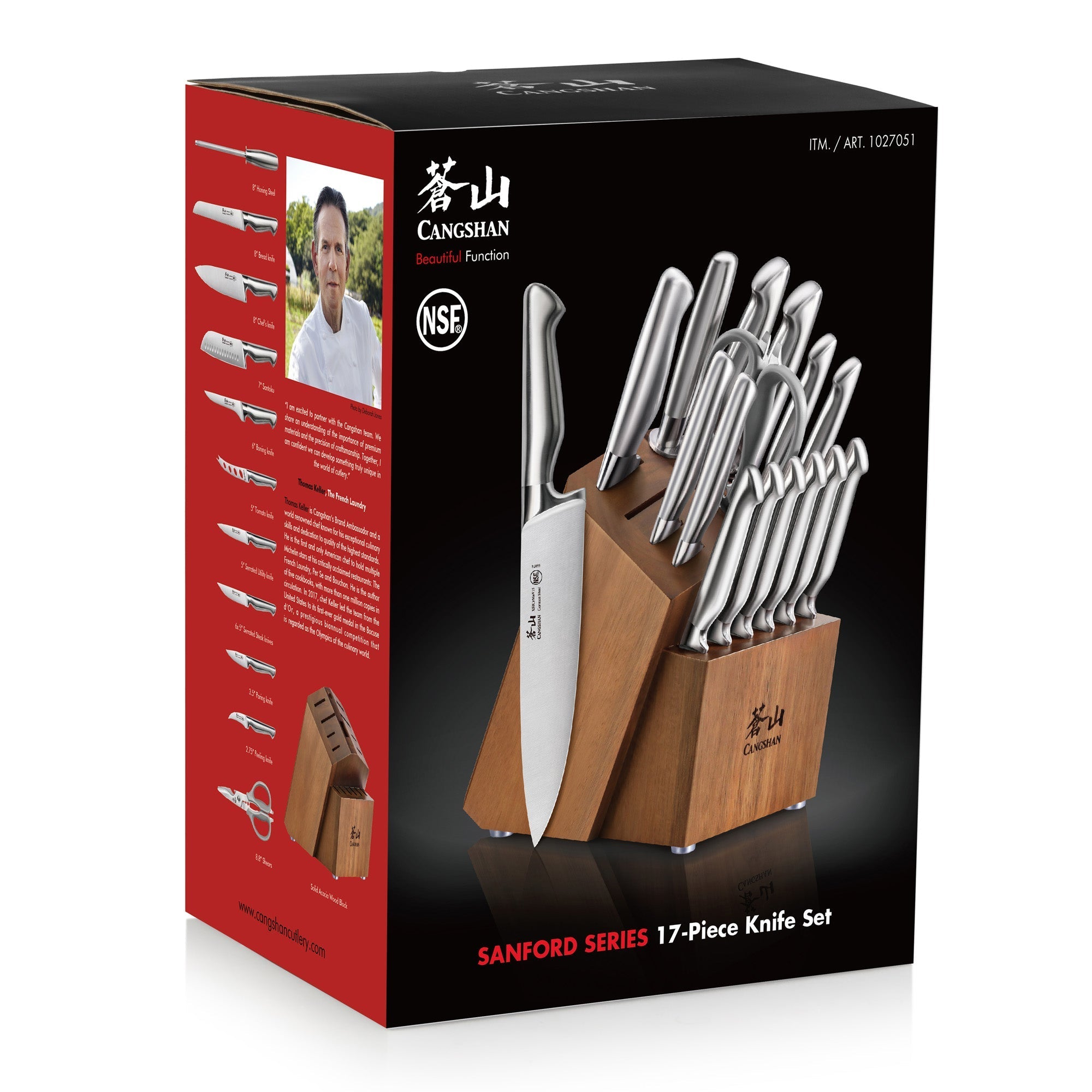 SANFORD Series 17-Piece Knife Block Set, Forged German Steel, Acacia Block, 1027051