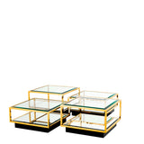 Coffee Table Tortona set of 4 Gold finish | bevelled glass