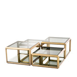 Coffee Table Callum set of 4 Brushed brass finish | smoke glass | mirror glass
