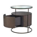 Nightstand Napa Valley
Woven oak veneer | bronze finish | clear glass