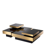 Coffee Table Nio set of 4 Brushed brass finish | black glass | black base