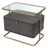 Nightstand Augusto
Mocha crown oak veneer | brushed brass finish | clear glass