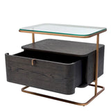 Nightstand Augusto
Mocha crown oak veneer | brushed brass finish | clear glass