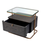 Nightstand Augusto
Mocha crown oak veneer | brushed brass finish | clear glass
