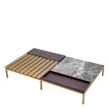 Coffee Table Forma Brushed brass finish | grey marble | brown oak veneer