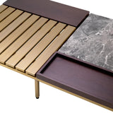 Coffee Table Forma Brushed brass finish | grey marble | brown oak veneer