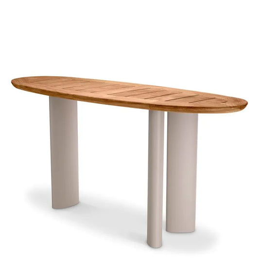 Outdoor Console Table Free Form
Natural teak top | sand finish legs