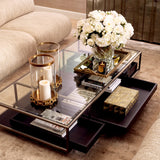 Coffee Table Roxton Brushed steel finish | clear glass | black veneer