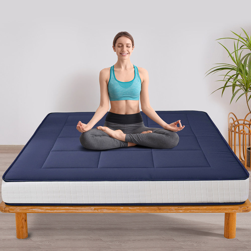 MAXYOYO 6" Extra Thick Floor Futon Mattress, Square Quilting Japanese Futon Bed, Navy