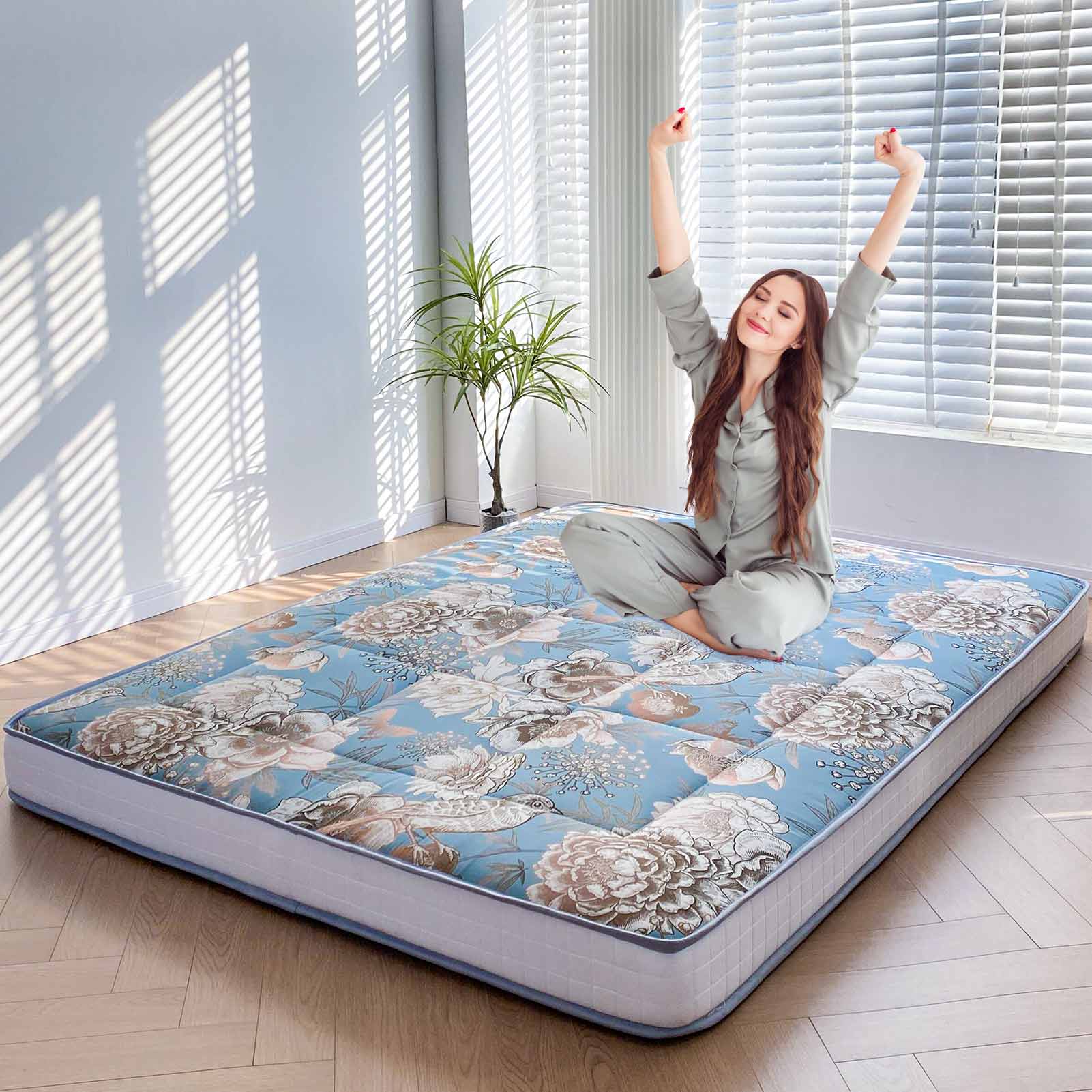 MAXYOYO Padded Japanese Floor Mattress,  Floral Printed Futon Mattress Folding Sleeping Pad