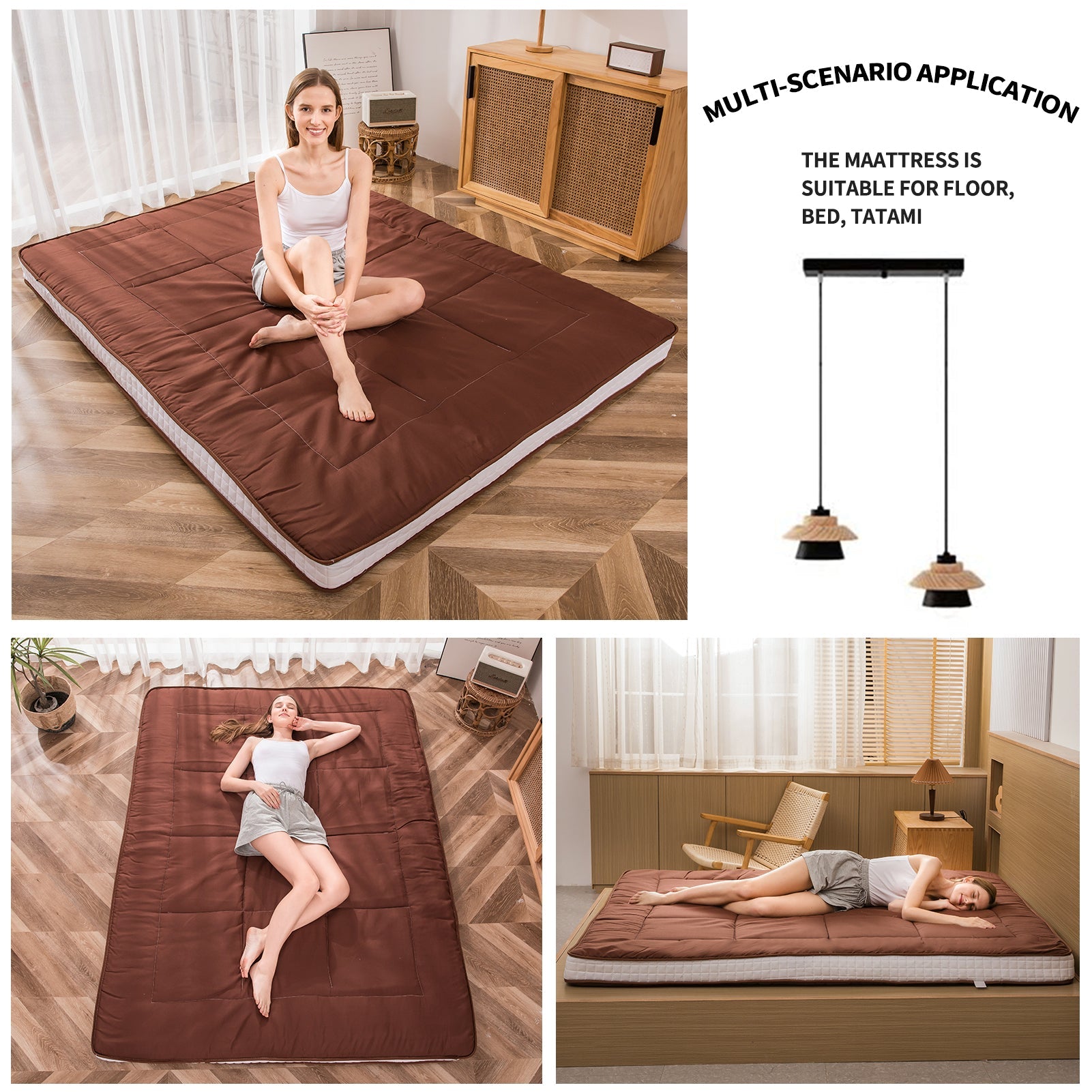 MAXYOYO Upholstered Roll Up Japanese Floor Futon Mattress, Coffee