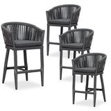 PURPLE LEAF Counter Stools Bar Stools Rattan Bar Stools Wicker Bar Chairs Woven Aluminum Barstools with Back and Cushions