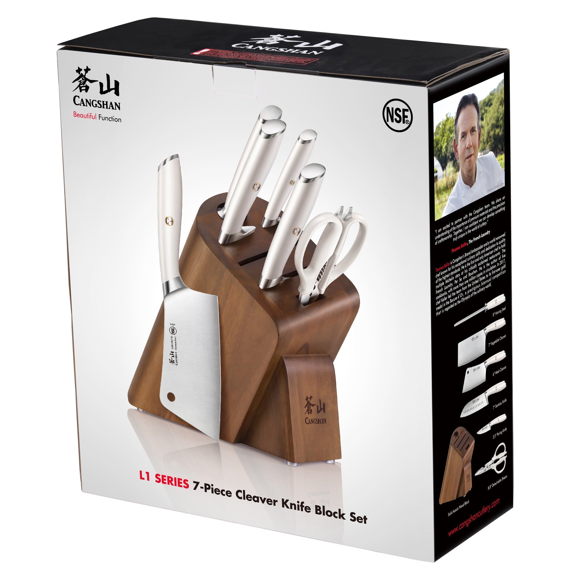 L & L1 Series 7-Piece Cleaver Knife Block Set, Forged German Steel