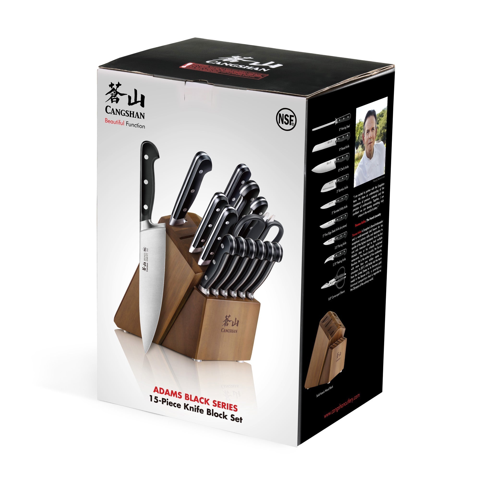 ADAMS Series 15-Piece Knife Block Set, Forged German Steel, Acacia Block