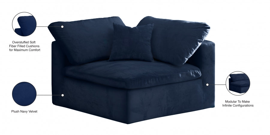 Cozy Velvet Modular Fiber Filled Comfort Overstuffed Corner Chair