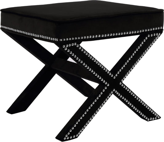 Nixon Contemporary Ottoman Bench with Chrome Nailheads - Stylish X-Shaped Legs for Any Room