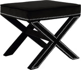 Nixon Contemporary Ottoman Bench with Chrome Nailheads - Stylish X-Shaped Legs for Any Room