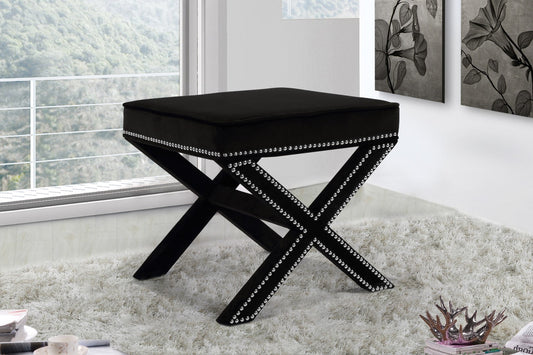 Nixon Contemporary Ottoman Bench with Chrome Nailheads - Stylish X-Shaped Legs for Any Room
