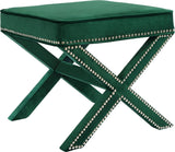 Nixon Contemporary Ottoman Bench with Chrome Nailheads - Stylish X-Shaped Legs for Any Room