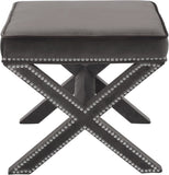 Nixon Contemporary Ottoman Bench with Chrome Nailheads - Stylish X-Shaped Legs for Any Room