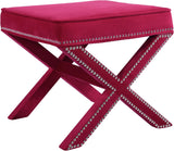 Nixon Contemporary Ottoman Bench with Chrome Nailheads - Stylish X-Shaped Legs for Any Room