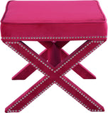 Nixon Contemporary Ottoman Bench with Chrome Nailheads - Stylish X-Shaped Legs for Any Room