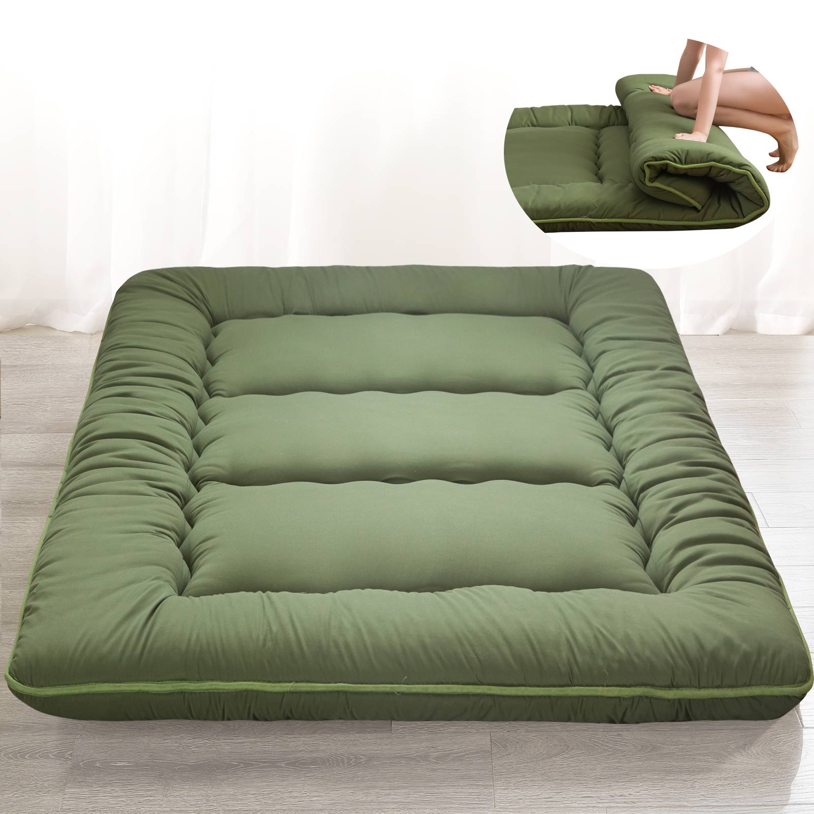 MAXYOYO Japanese Futon Mattress, Home Travel Futon Mattress, Green