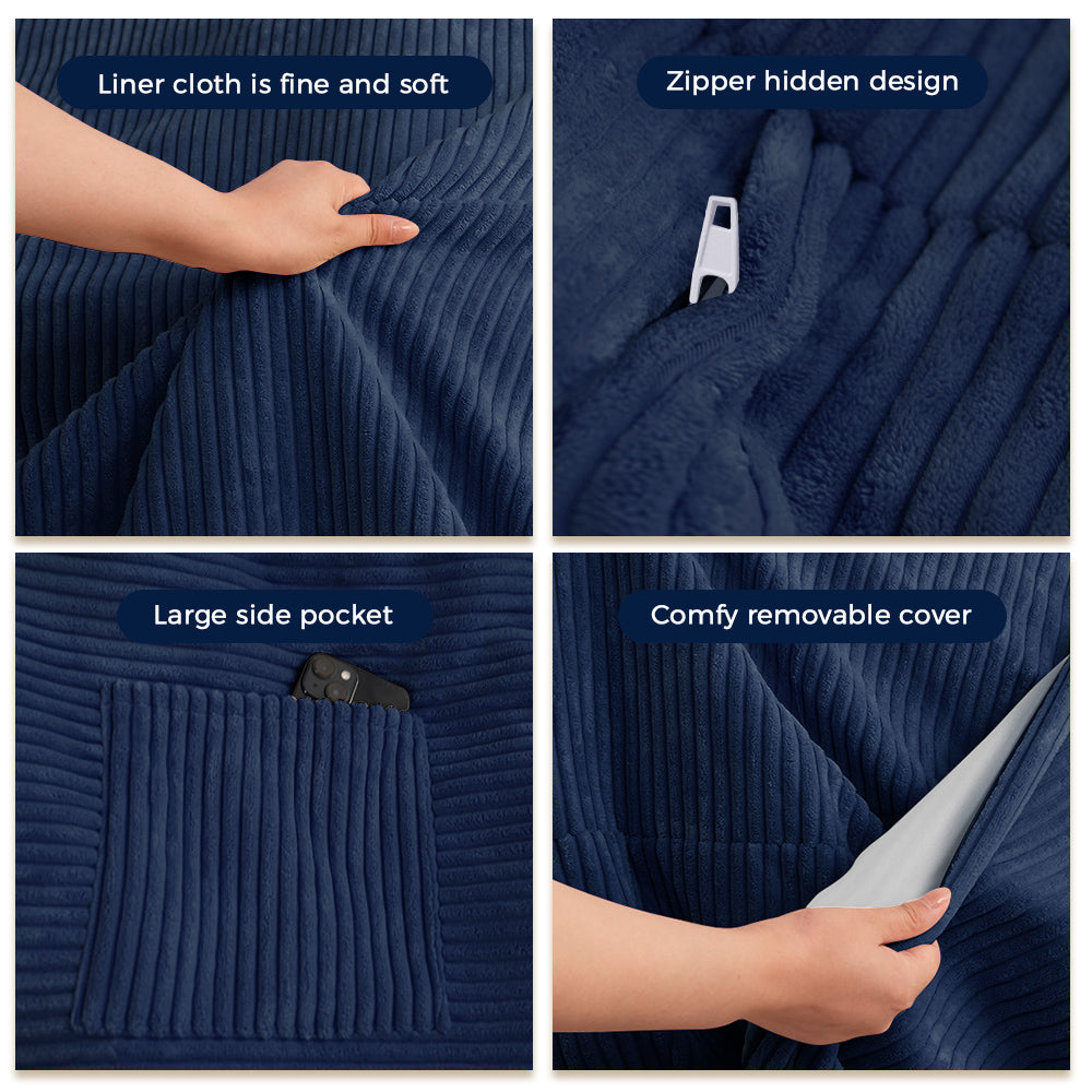 MAXYOYO 4ft Convertible Bean Bag Bed, Corduroy Huge Bean Bag Bed Full, Navy