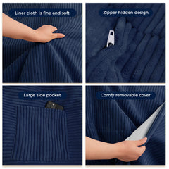 MAXYOYO 4ft Convertible Bean Bag Bed, Corduroy Huge Bean Bag Bed Full, Navy