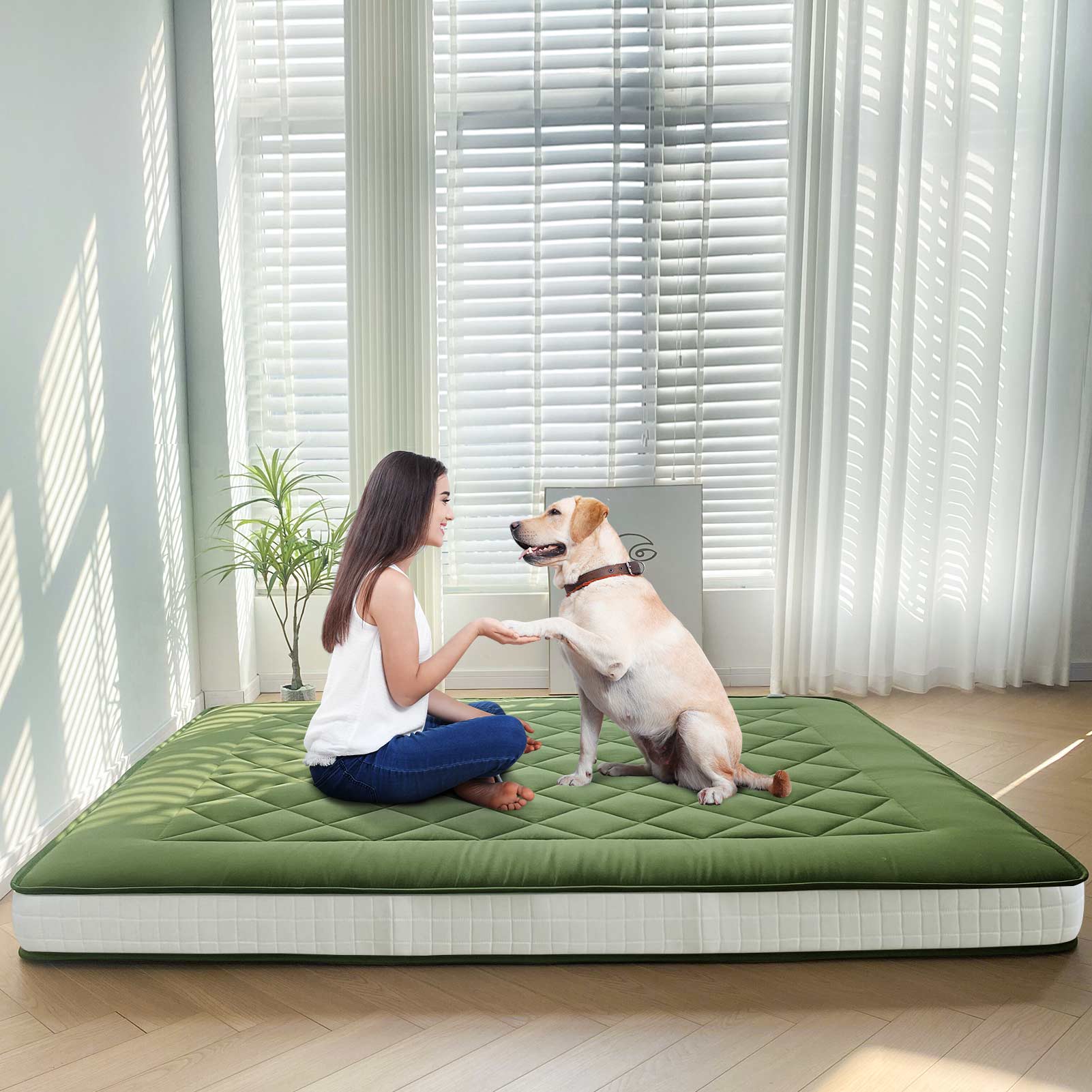 MAXYOYO 6" Extra Thick Japanese Futon Mattress, Stylish Diamond Quilting Floor Bed For Bedroom, Green